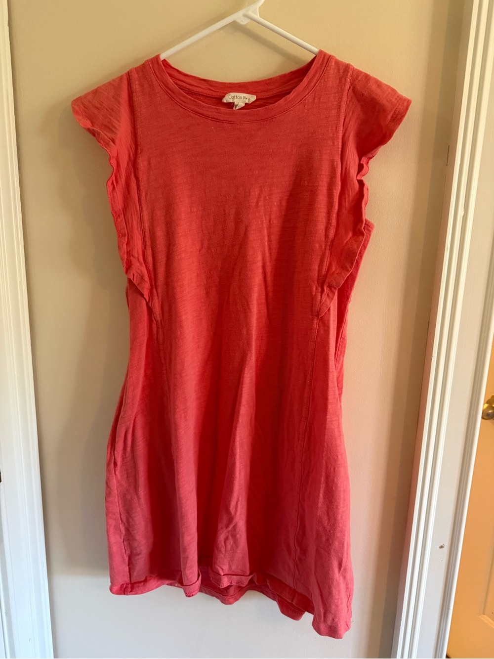 Coral Cap-Sleeve Ruffle Casual Dress